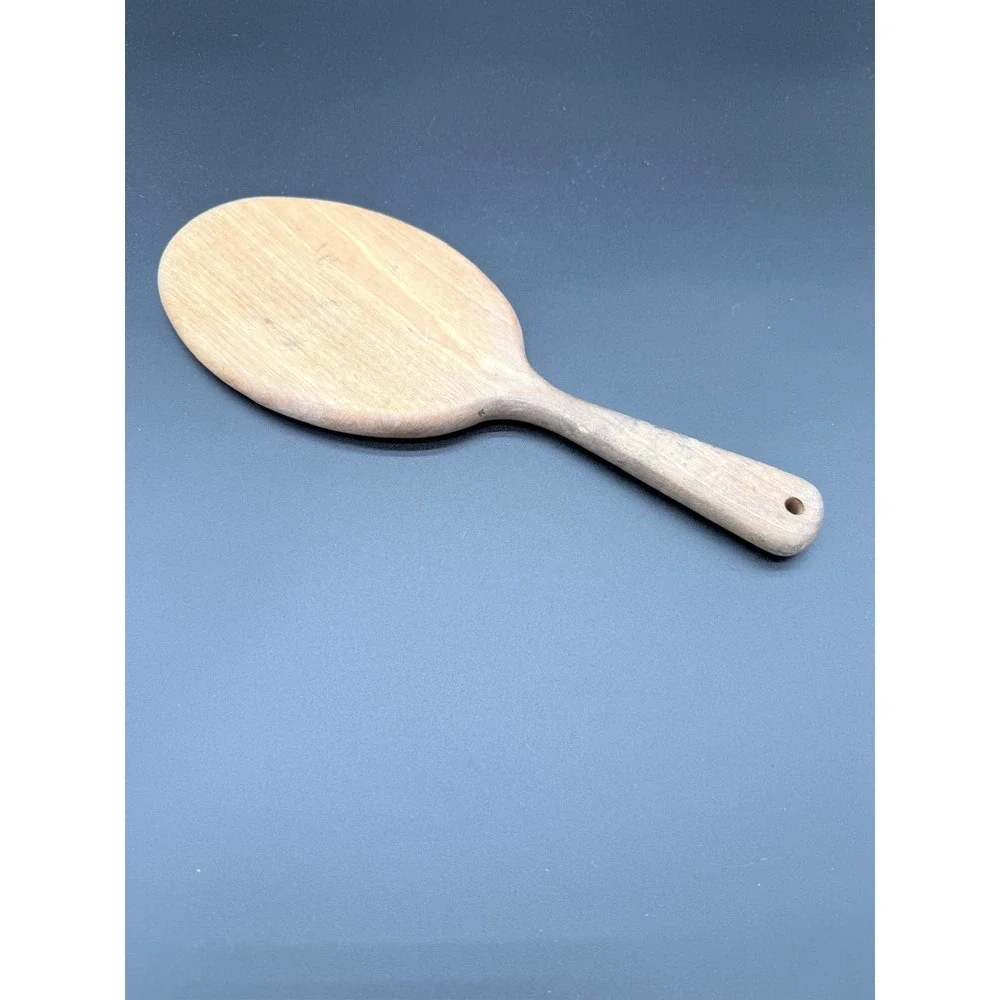 Vintage Handheld Wood Mirror Oval Natural Grain Vanity Hand Mirror Brown